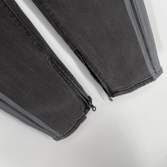 Homme + Femme NEW Skinny Jeans Mens Sz 40 Black Gray Logo Stripes Zipper Ankle - Picture 3 of 10